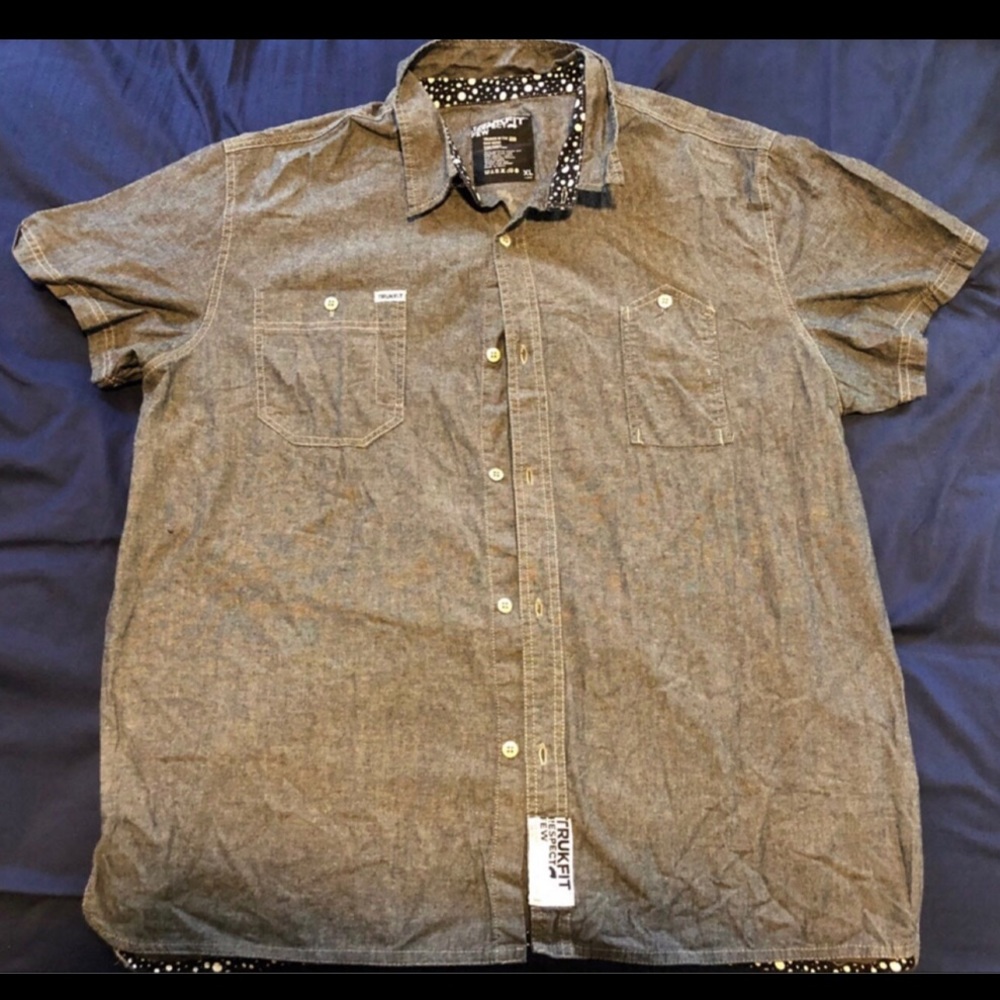 Vintage 2012 Trukfit Truk Shirt Men's Button Down Short‎ Sleeve Grey size XL